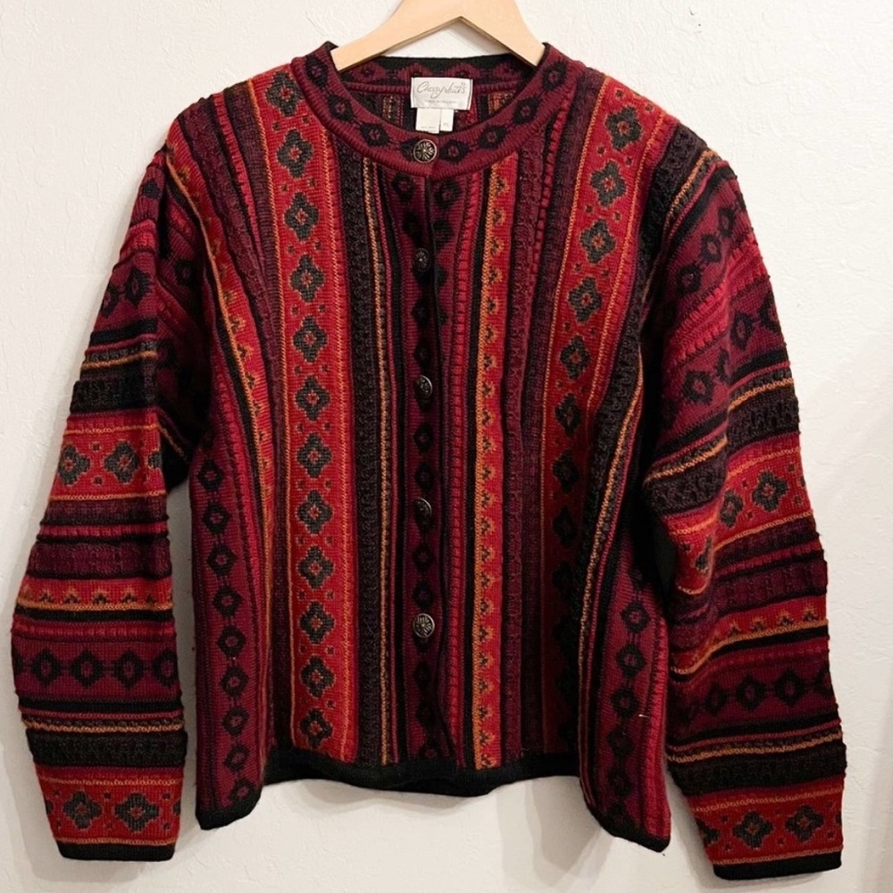 Cherry Lewis Alpaca Blend Nordic Southwest Style Cardigan Sweater